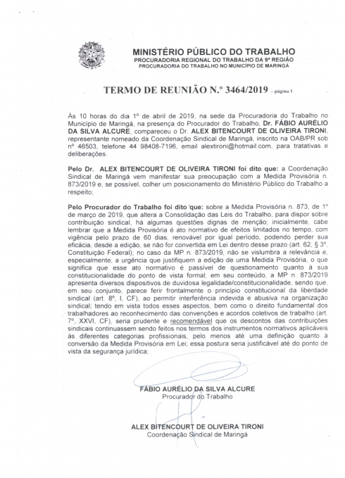 Termo de Reunião Minist. Público Nº 3464/2019